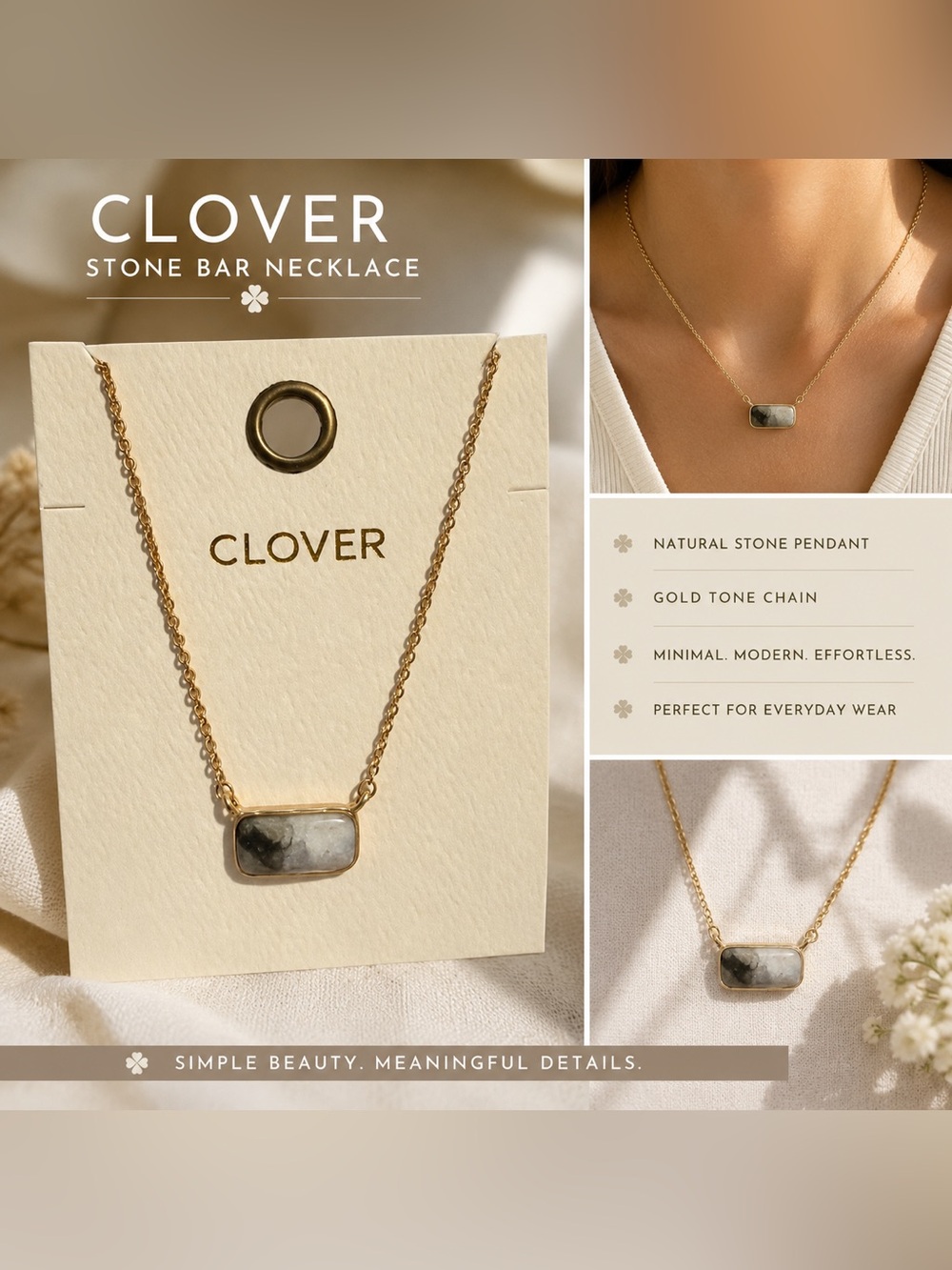 CLOVER Stone Bar Necklace